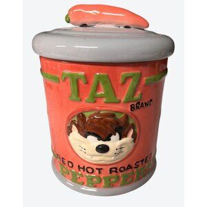 Vintage 1996 Looney Tunes Taz Red Hot Roasted Peppers Ceramic Jar Warner Bros.